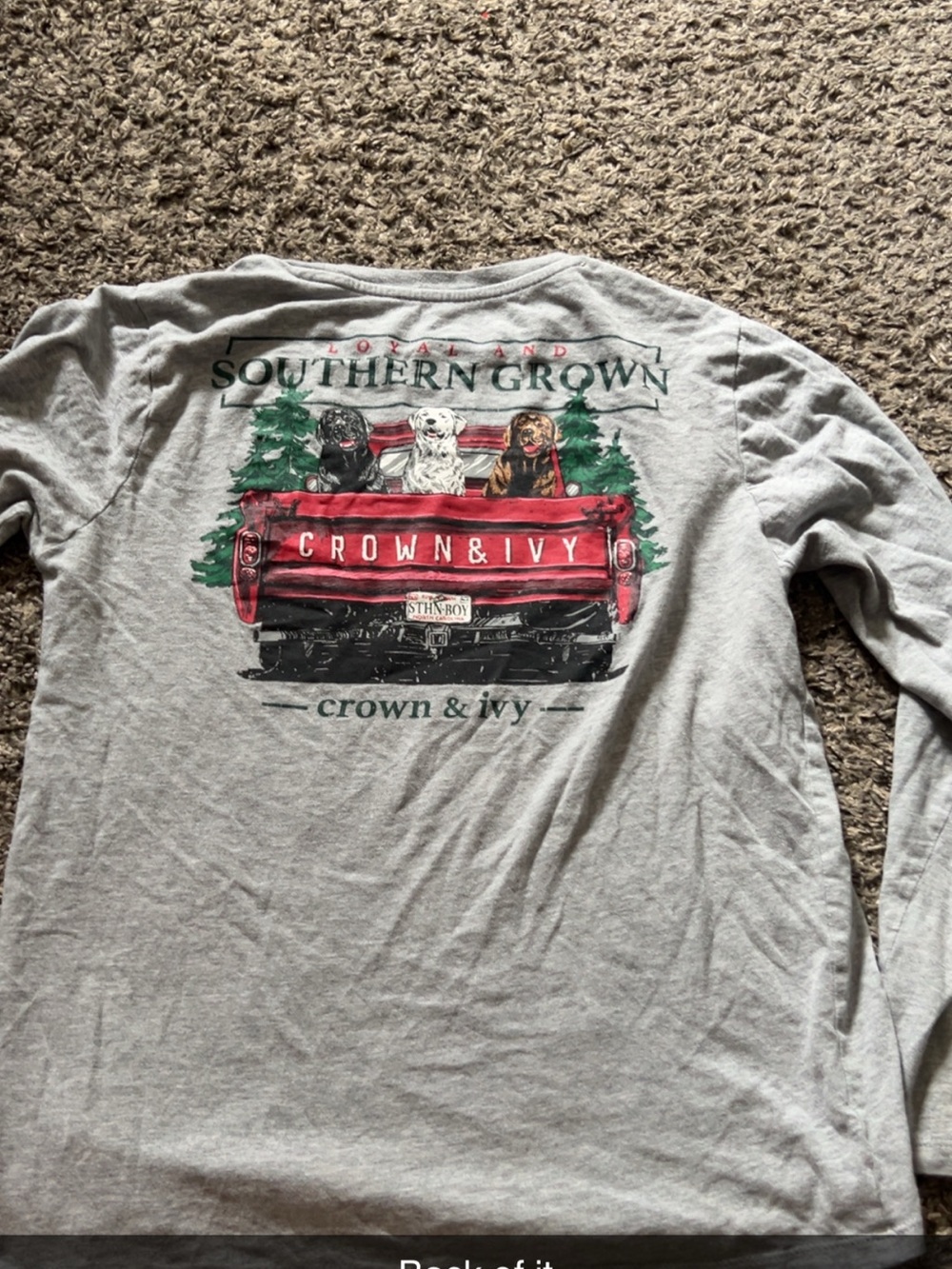 crown & ivy Light Gray Long Sleeve Shirt with Red Truck and Dog Graphic